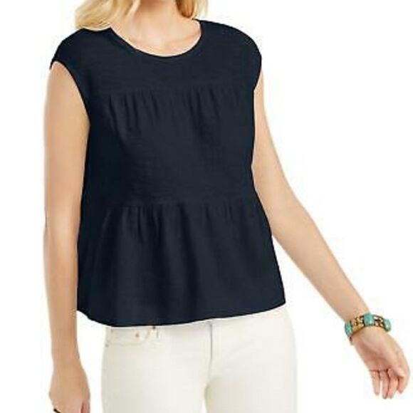 Style & Co Women's Cotton Mixed Media Tiered Tank Top Blue XL NWT - Picture 1 of 12
